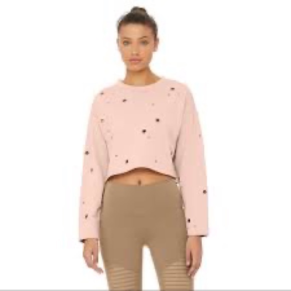 ALO Cadence grommet cropped sweatshirt in Peach. Size Medium.  Like new - Picture 4 of 5